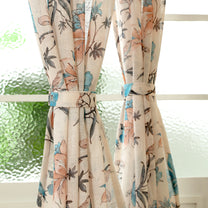 2 Pcs Cream & Blue Sheer Window / Door / Semi Long Door/ Long Door Curtains