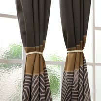 2 Pcs Dark Brown Abstract Digital Faux Silk Medium room Darkening Window | Door | Long Door Curtains