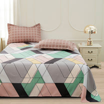 Story@home 240 TC Peach Geometric Double Size Bedsheet With 2 Pillow Covers