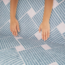 Sofa Throw Cover With Geometric & Stripes Pattern In Greyish Blue For 1 | 2 | 3 | 4 Seater From Story@Home