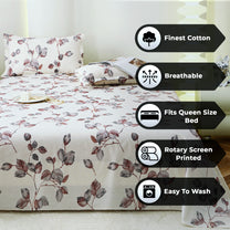 Metro Gold 190 TC Cotton Off White & Mauve Double Bedsheet with Pillow Covers