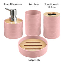 Story@Home Peach 4 Pcs Bamboo Bathroom Accessories Set - Toothbrush Holder, Soap Dispenser, Tumbler and Soap Dish