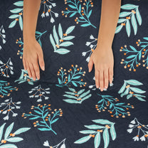 Sofa Throw Cover With Floral & Chevron Pattern In Navy Blue & Sky Blue  For 1 | 2 | 3 | 4 Seater From Story@Home