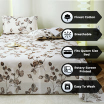 Metro Gold 190 TC Cotton Off White & Grey Double Bedsheet with Pillow Covers