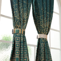 2 Pcs Green and Beige Abstract Digital Faux Silk Medium room Darkening Window | Door | Long Door Curtains