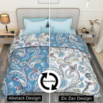 180 GSM Blue Floral Microfiber Fusion Reversible Double / Single Comforter