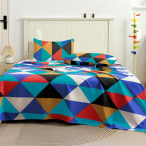 Ventura 144 TC 100% Cotton Blue & Orange Triangles Double Bedsheet