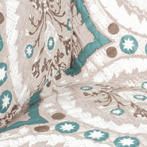 Sofa Throw Cover With Motif & Paisley Pattern In Ivory & Ocean Green For 1 | 2 | 3 | 4 Seater From Story@Home