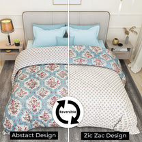 180 GSM Cream Floral  Microfiber Fusion Reversible Double / Single Comforter