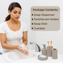 Story@Home Brown 4 Pcs Bamboo Bathroom Accessories Set - Toothbrush Holder, Soap Dispenser, Tumbler and Soap Dish