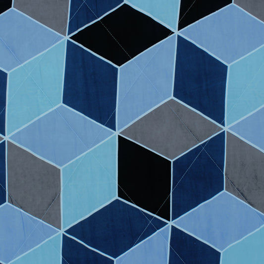180 GSM Blue Hexagon Microfiber Fusion Reversible Double Comforter