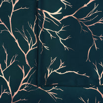 2 Pcs Blackout Foil Navy Blue & Copper Branches Window/Door/Semi Long Door/Long Door Curtains