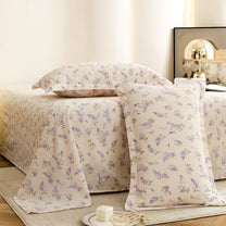 Story@home 300 TC Air Cotton Microfiber White & Purple King Size Floral Bedsheet with 2 Pillow Covers