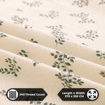 Story@home 240 TC Air Cotton Microfiber White & Dark Green King Size Leaves Bedsheet with 2 Pillow Covers