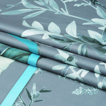 Story@home 240 TC Talespun Gold Microfiber Blue & Grey King Size Floral Bedsheet with 2 Pillow Covers