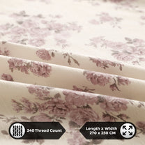 Story@home 240 TC Air Cotton Microfiber Light Purple & White King Size Floral Bedsheet with 2 Pillow Covers