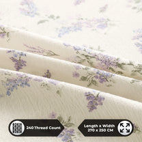 Story@home 240 TC Air Cotton Microfiber White & Purple King Size Floral Bedsheet with 2 Pillow Covers