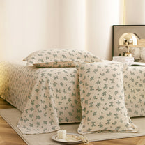 Story@home 300 TC Air Cotton Microfiber White & Dark Green King Size Leaves Bedsheet with 2 Pillow Covers