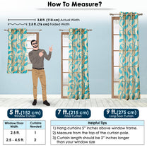 2 Pcs Nature Floral Turquoise Polyester Window and Door Curtains