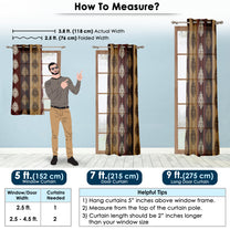 2 Pcs Brown Nature Floral Print Polyester Window/Door/Long Door Curtains