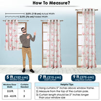 2 Pcs Red Nature Floral Print Polyester Window and Long door Curtains