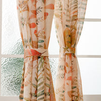 2 Pcs Cream & Orange Sheer Window / Door / Semi Long Door/ Long Door Curtains