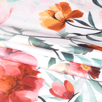 Story@home 240 TC Talespun Gold Microfiber White & Pink King Size Floral Bedsheet with 2 Pillow Covers