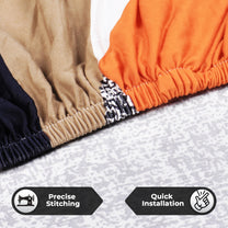 Sofa Cover Combo – 1 Pc 1 Seater, 1 Pc 2 Seater, and 1 Pc 3 Seater Elastic Stretchable in Orange & Beige Abstract Pattern by Story@Home