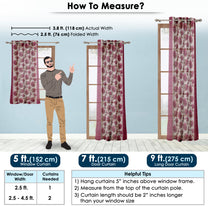 2 Pcs Pink Nature Floral Print Polyester Window and Door Curtains