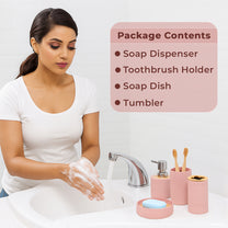 Story@Home Peach 4 Pcs Bamboo Bathroom Accessories Set - Toothbrush Holder, Soap Dispenser, Tumbler and Soap Dish