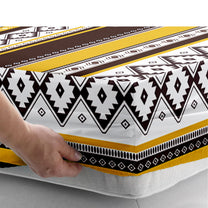 Boho Styled 240 TC Black & Yellow Abstract Queen Fitted Bedsheet With 2 Pillow Covers