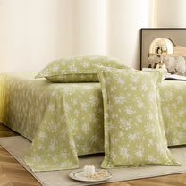 Story@home 300 TC Air Cotton Microfiber Green & White King Size Floral Bedsheet with 2 Pillow Covers