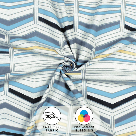 Metro 186 TC Cotton White Graphic Double Bedsheet with Pillow Covers