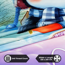 Story@Home Treedee 240 TC Pink & Blue Double Size Penguin Bedsheet With 2 Pillow Cover