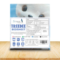 Story@Home Treedee 240 TC Blue & White Double Size Teddy Bear Bedsheet With 2 Pillow Cover