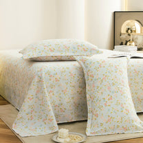 Story@home 300 TC Air Cotton Microfiber Light Blue & Peach King Size Floral Bedsheet with 2 Pillow Covers