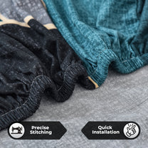 Sofa Cover Combo – 1 Pc 1 Seater, 1 Pc 2 Seater, and 1 Pc 3 Seater Elastic Stretchable in Navy Blue & Black Abstract Pattern by Story@Home