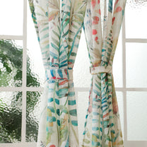 2 Pcs White & Green Sheer Window / Door / Semi Long Door/ Long Door Curtains