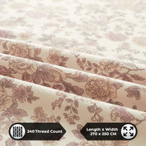 Story@home 240 TC Air Cotton Microfiber Light Purple & Off White King Size Floral Bedsheet with 2 Pillow Covers