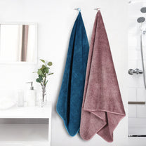 Story@Home Navy Blue & Peach 2 Units Microfiber Bath Towels For Men, Women & Kids