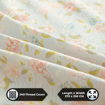 Story@home 240 TC Air Cotton Microfiber Light Blue & Peach King Size Floral Bedsheet with 2 Pillow Covers