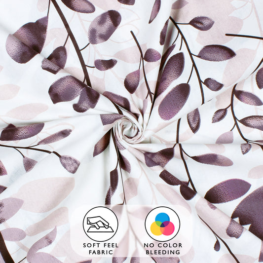Metro 186 TC Cotton Mauve Leaf Double Bedsheet with Pillow Covers