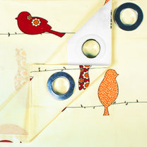 2 Pcs 300 GSM Pale Yellow & Red Birds Bohemian Cotton Canvas Curtain Window/Door/Long Door Curtains