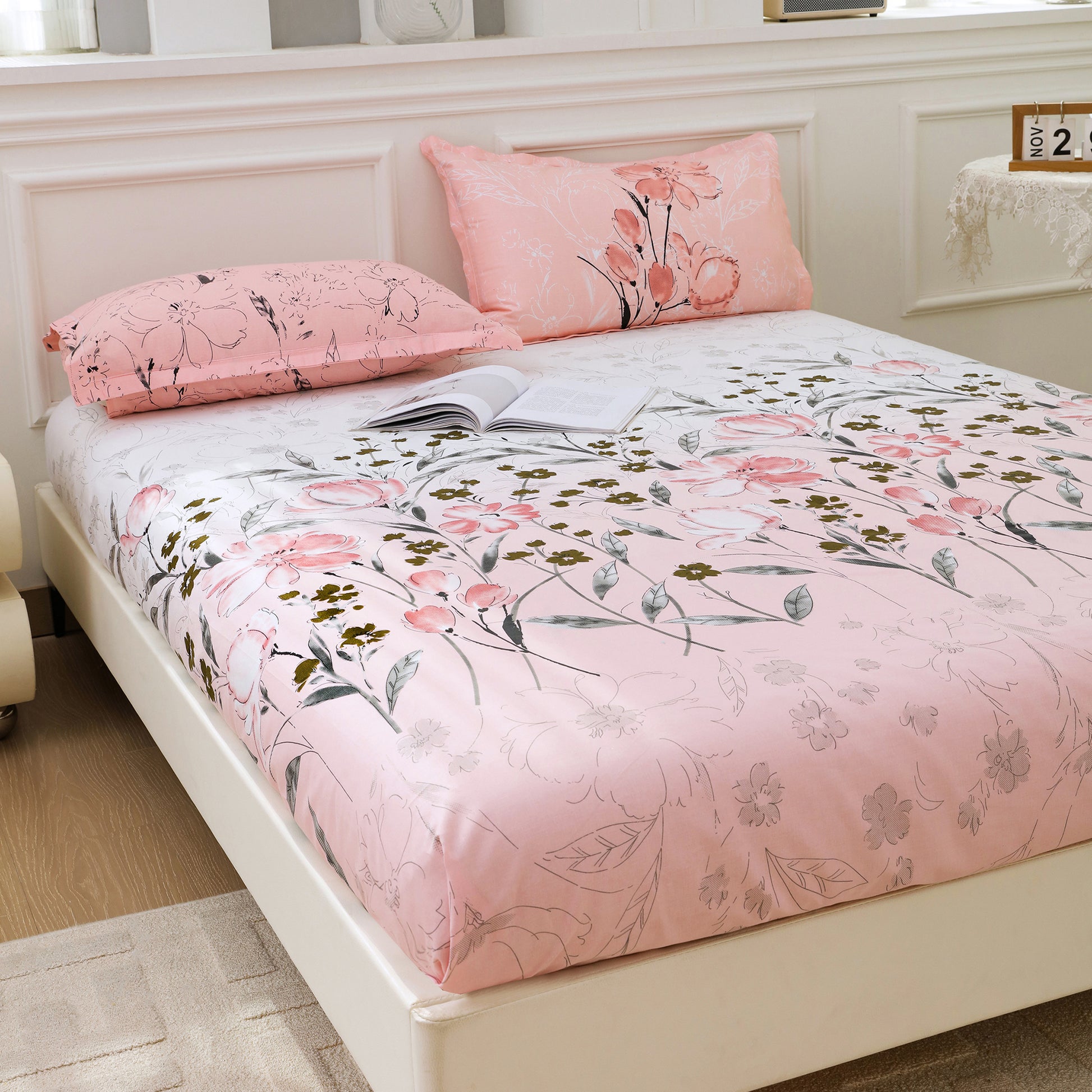 Order White 240 TC 100% Cotton King Size Bedsheet With Pillow Covers Story@Home