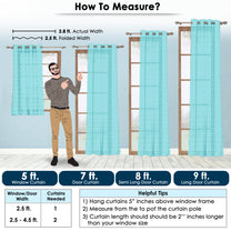 2 Pcs Cyan Blue Sheer Transparent Linen Sheer Window | Door | Semi Long Door | Long Door Curtains