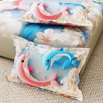 Story@Home Treedee 240 TC Pink & Blue Double Size Dolphins Bedsheet With 2 Pillow Cover