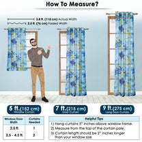 2 Pcs Blue Nature Floral Print Polyester Window and Door Curtains