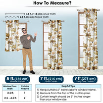 2 Pcs Brown Nature Floral Print Polyester Window / Door Curtains