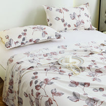 Metro Gold 190 TC Cotton Off White & Mauve Double Bedsheet with Pillow Covers