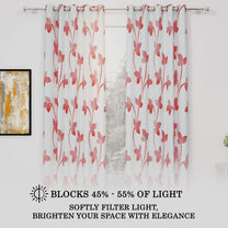 2 Pcs Red Nature Floral Print Polyester Window and Long door Curtains